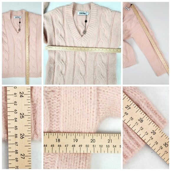 Rumored Oversized V Neck Cable Knit Sweater Size XS Pink New - Picture 7 of 8